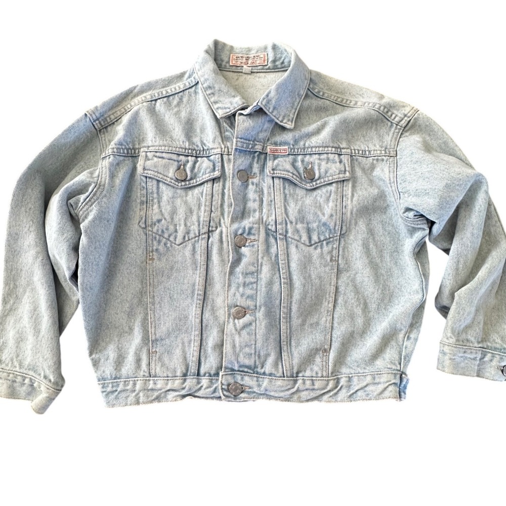 Vintage Guess Denim Jacket Light Wash Button Front Trucker Style 2252670